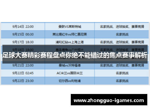 足球大赛精彩赛程盘点你绝不能错过的焦点赛事解析